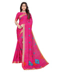 Vamika Pink Georgette Printed With Lace Saree