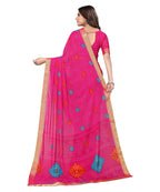 Vamika Pink Georgette Printed With Lace Saree