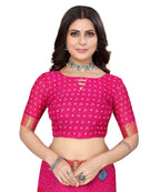 Vamika Pink Georgette Printed With Lace Saree