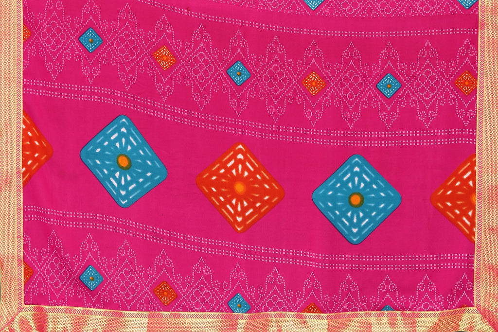 Vamika Pink Georgette Printed With Lace Saree
