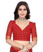 Vamika Red Georgette Printed With Lace Saree - Distacart