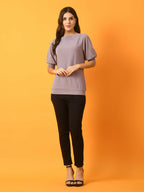 Myshka Women's Lavender Solid Boat Neck Party Top