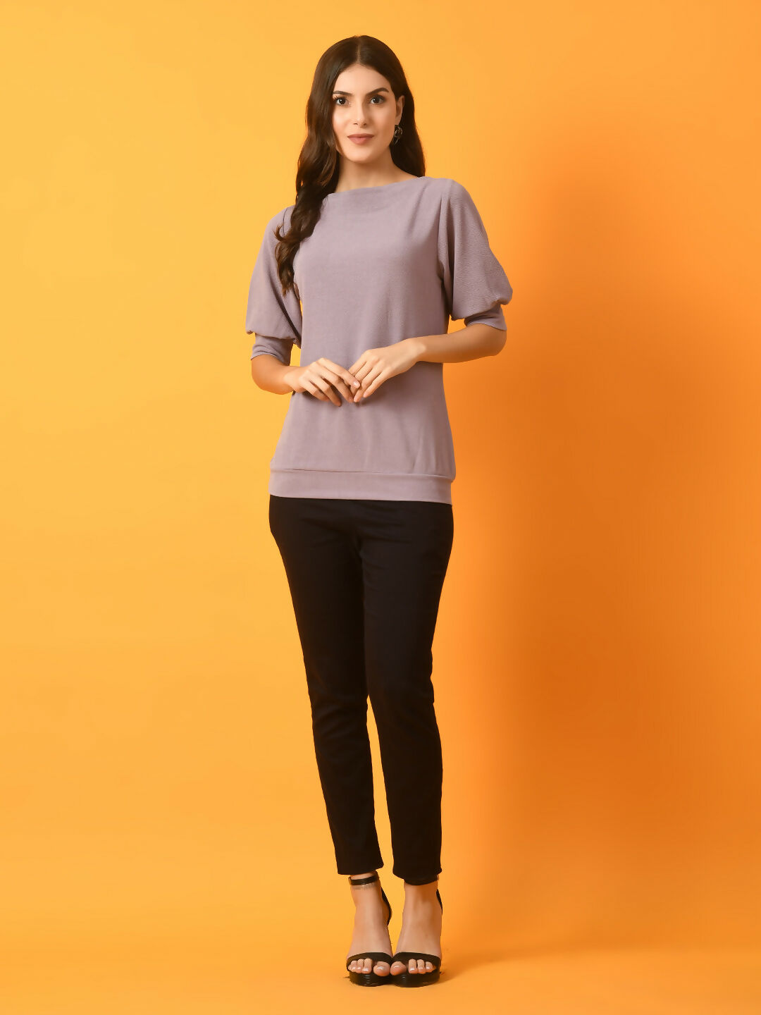 Myshka Women's Lavender Solid Boat Neck Party Top