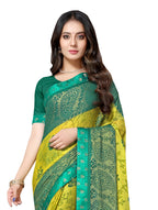 Vamika Light &Dark Green Designer Brasso Sarees With Exclusive Soft Banarsi Brocket Lace