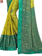 Vamika Light &Dark Green Designer Brasso Sarees With Exclusive Soft Banarsi Brocket Lace