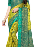 Vamika Light &Dark Green Designer Brasso Sarees With Exclusive Soft Banarsi Brocket Lace