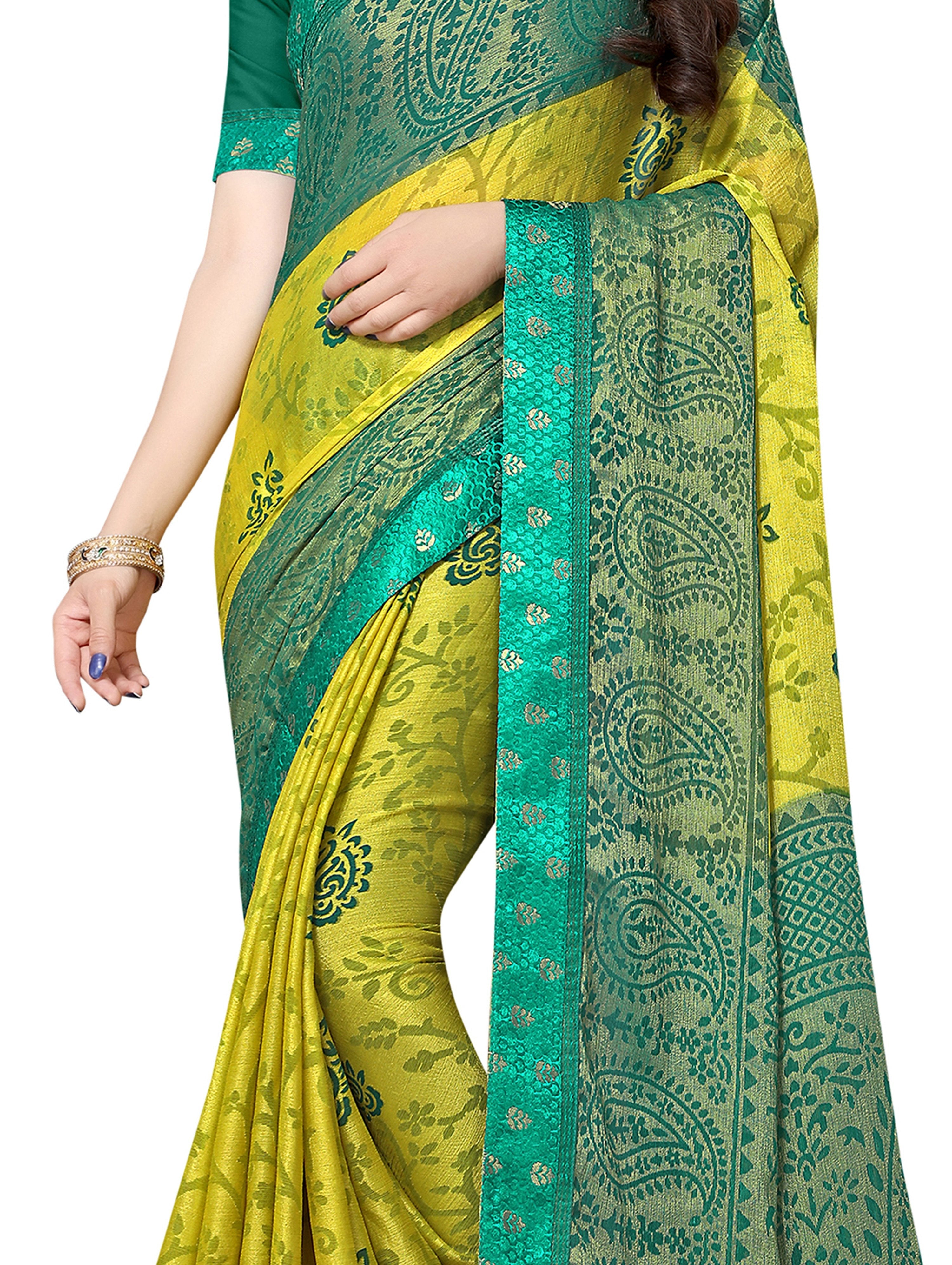 Vamika Light &Dark Green Designer Brasso Sarees With Exclusive Soft Banarsi Brocket Lace