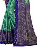 Vamika Rama&Blue Designer Brasso Sarees With Exclusive Soft Banarsi Brocket Lace