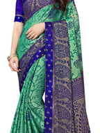 Vamika Rama&Blue Designer Brasso Sarees With Exclusive Soft Banarsi Brocket Lace