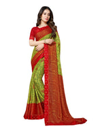 Vamika Green & Red Designer Brasso Sarees With Exclusive Soft Banarsi Brocket Lace