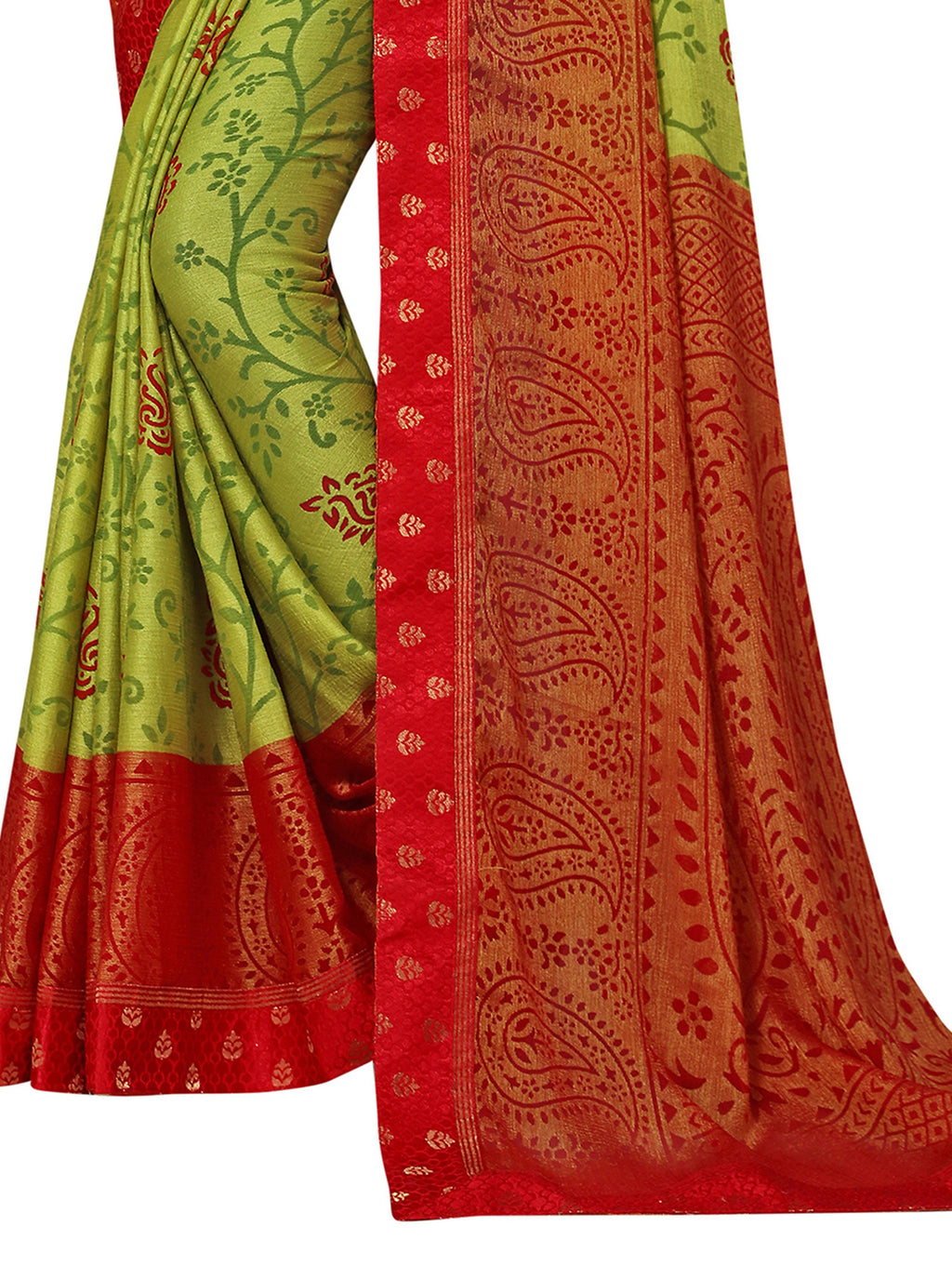 Vamika Green & Red Designer Brasso Sarees With Exclusive Soft Banarsi Brocket Lace