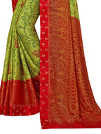 Vamika Green & Red Designer Brasso Sarees With Exclusive Soft Banarsi Brocket Lace