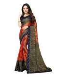 Vamika Orange & Navy Blue Designer Brasso Sarees With Exclusive Soft Banarsi Brocket Lace