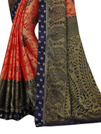 Vamika Orange & Navy Blue Designer Brasso Sarees With Exclusive Soft Banarsi Brocket Lace