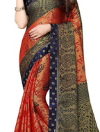 Vamika Orange & Navy Blue Designer Brasso Sarees With Exclusive Soft Banarsi Brocket Lace