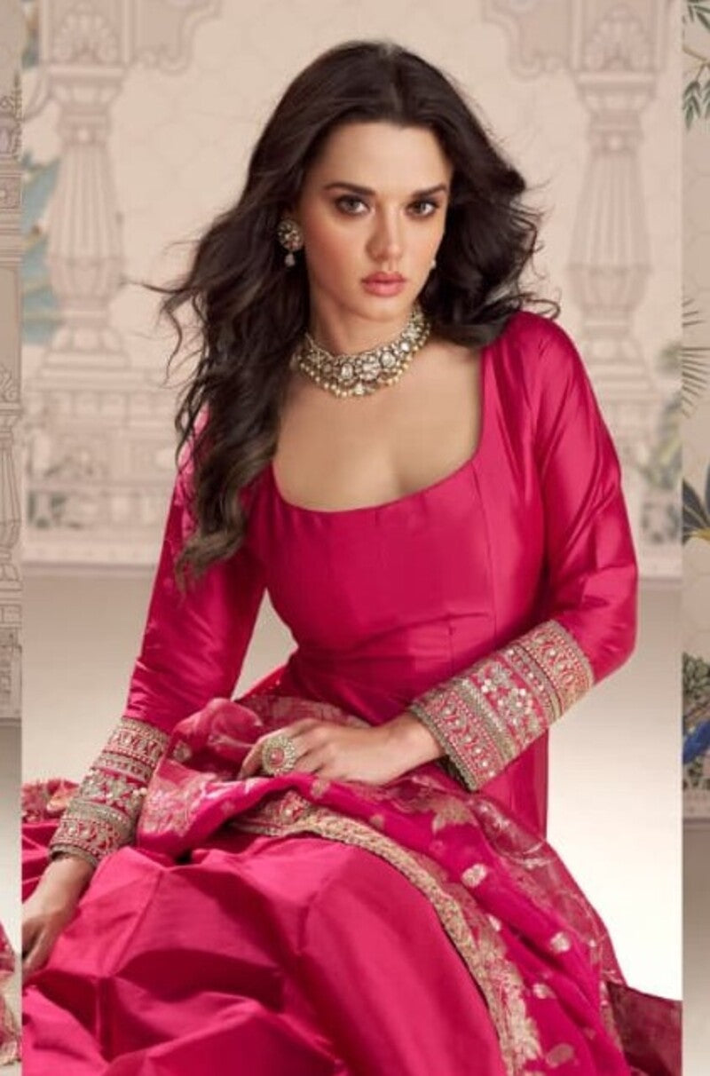Aarshi Fashions Pink Silk Wedding Gowns