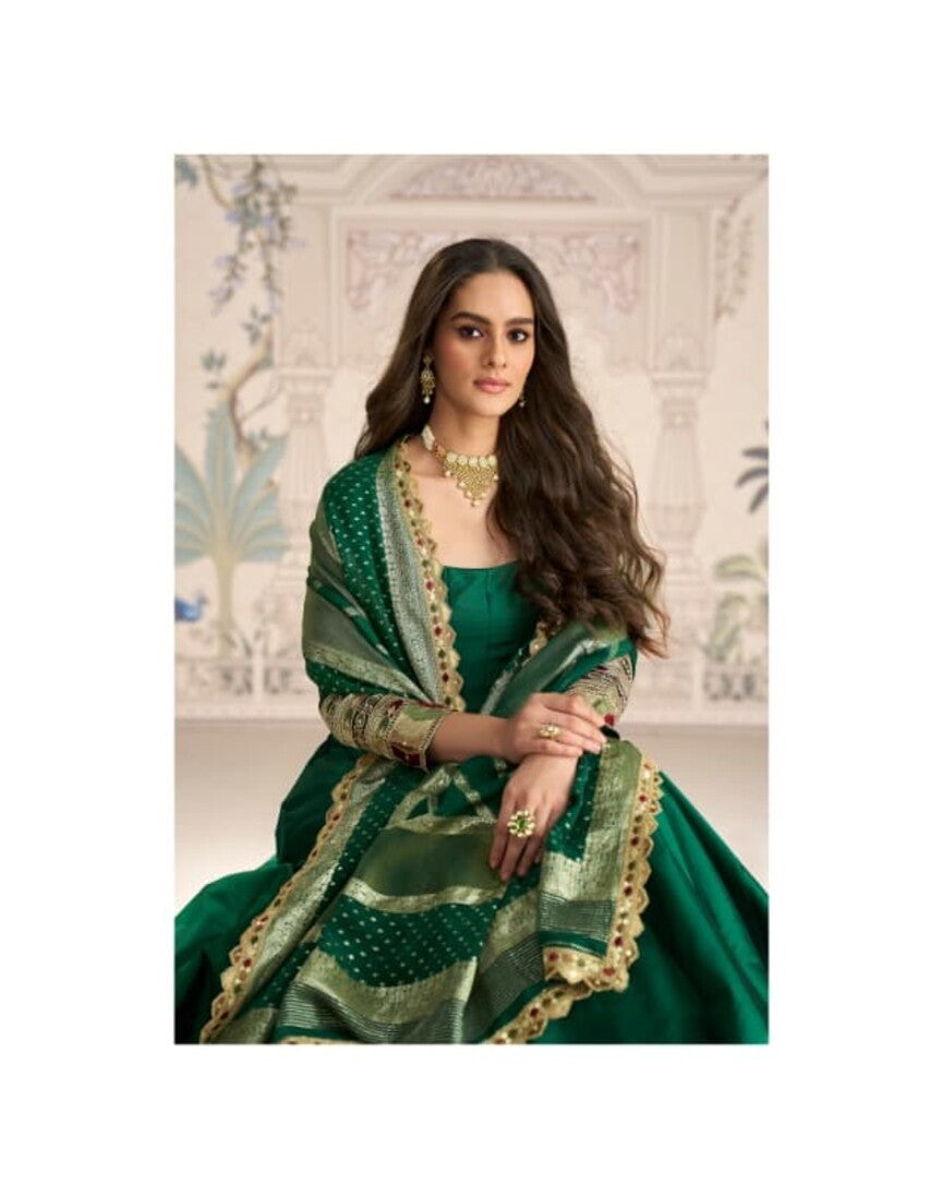 Aarshi Fashions Green Silk Wedding Gowns