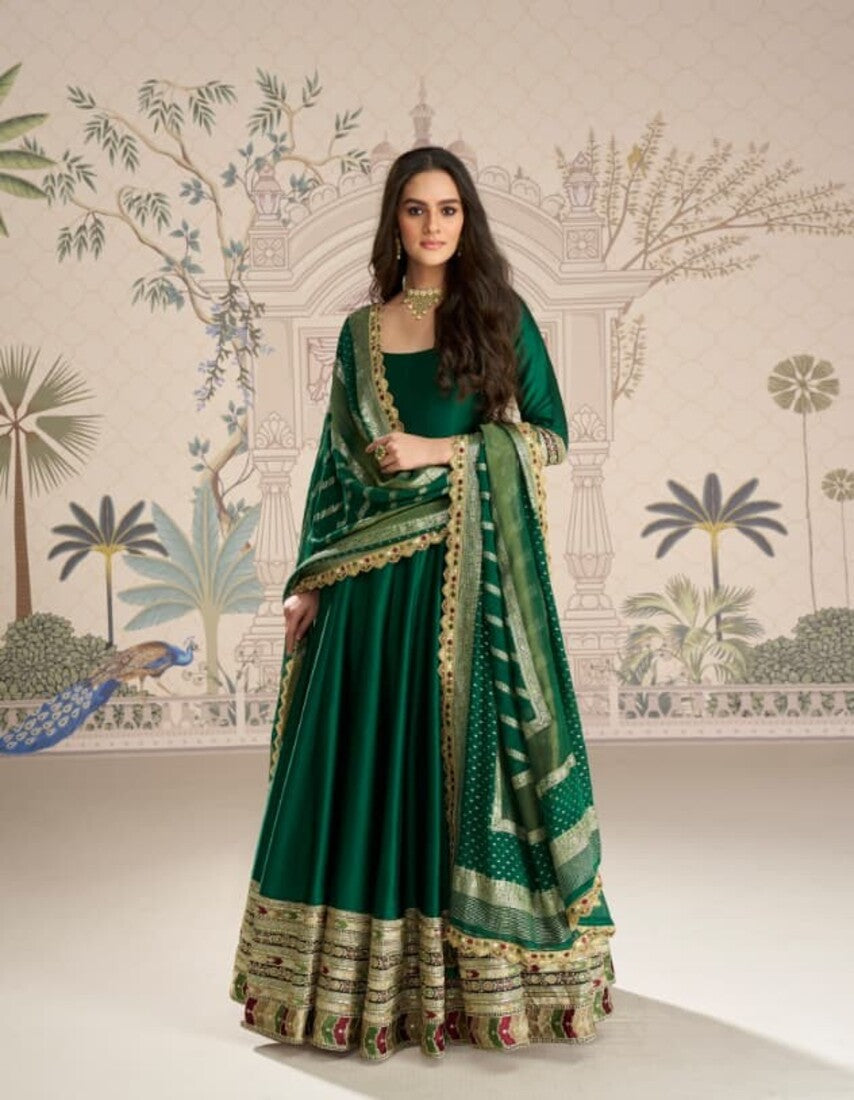 Aarshi Fashions Green Silk Wedding Gowns