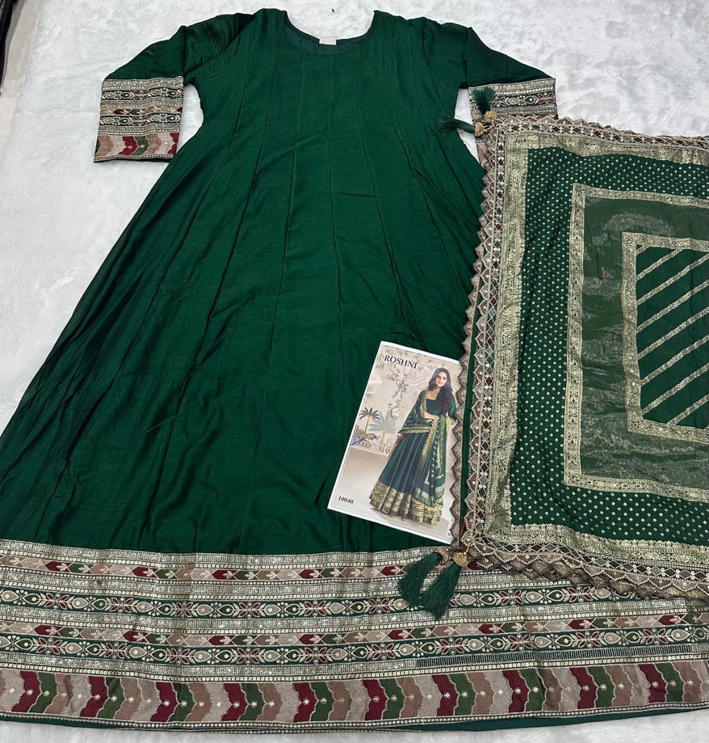 Aarshi Fashions Green Silk Wedding Gowns