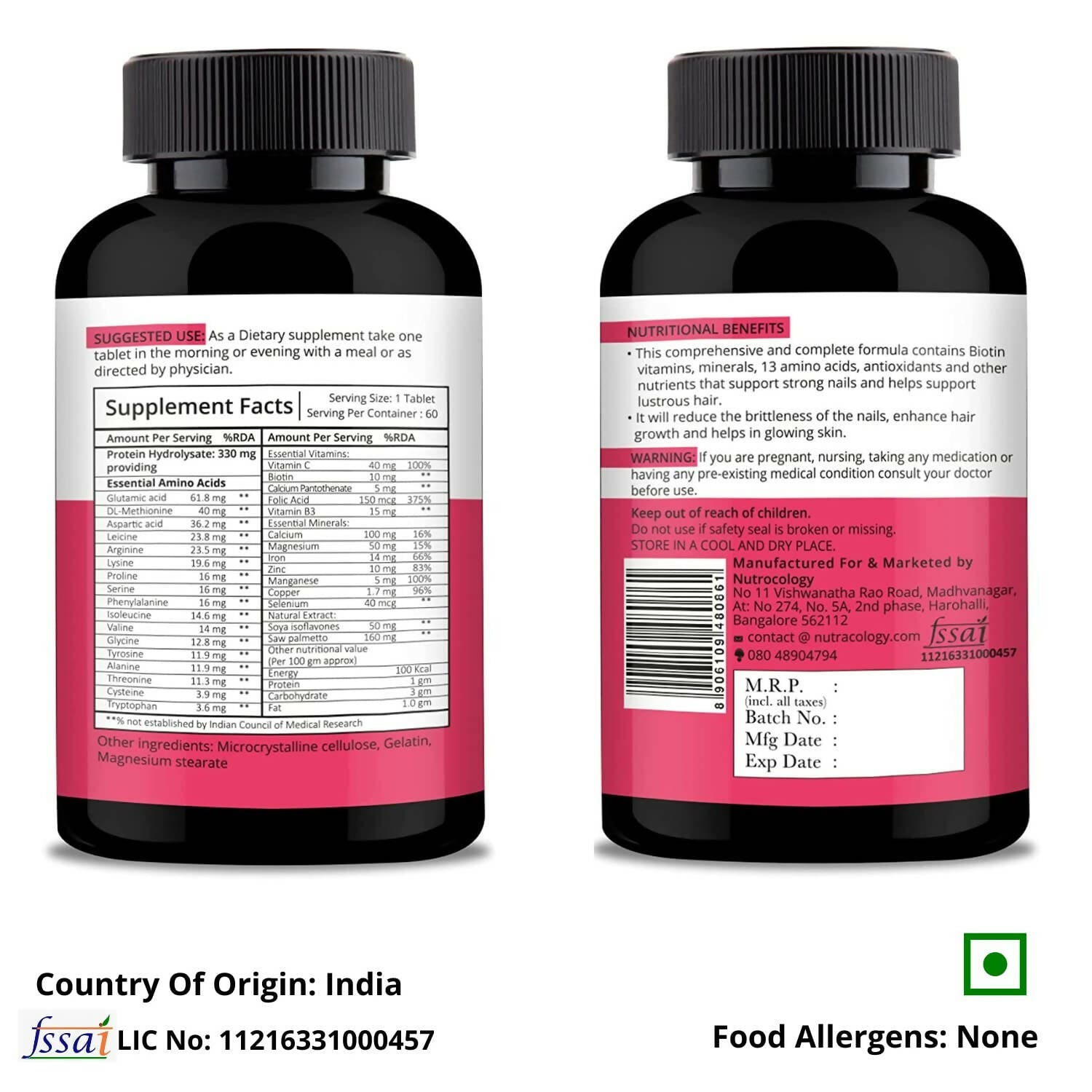 Nutracology Hair Skin & Nails For Hair Growth, Glowing Skin & Strong Nails Tablets - Distacart