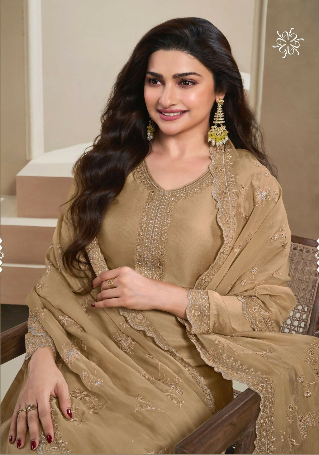 Anaita Brown Heavy Natural Crepe Stitched Suit with Embroidery & Zarkhan Work - Distacart