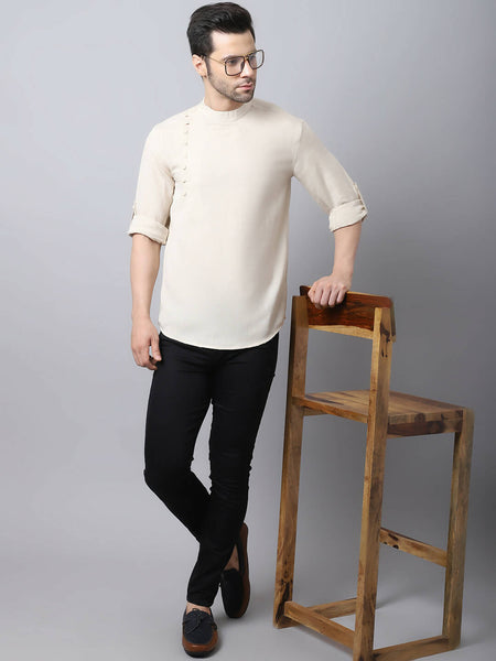 Even Apparels Cream Pure Cotton Men's Kurta With Side Placket