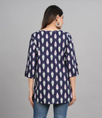 House of RP Women Cotton Blue Graphic Print Casual Top