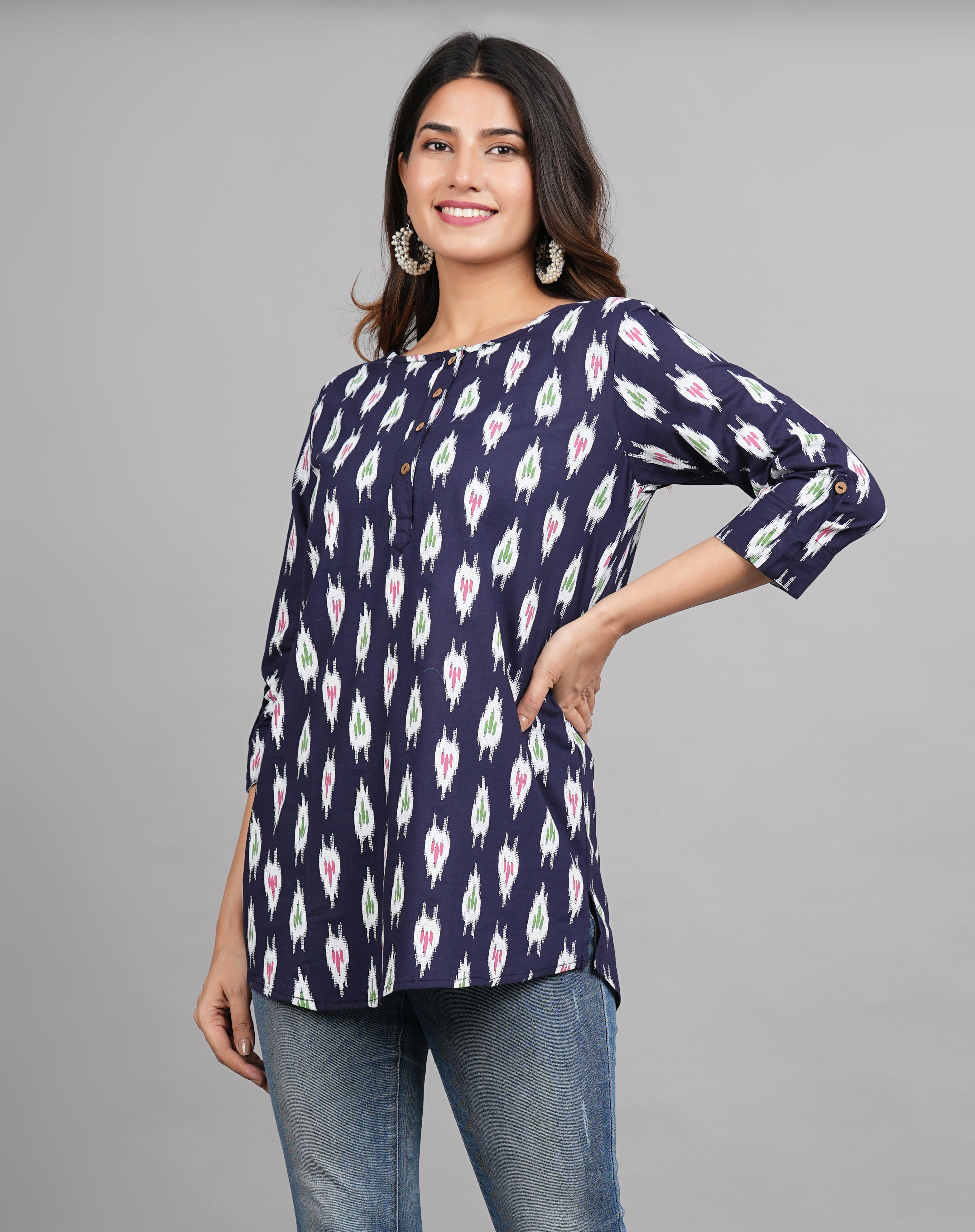 House of RP Women Cotton Blue Graphic Print Casual Top