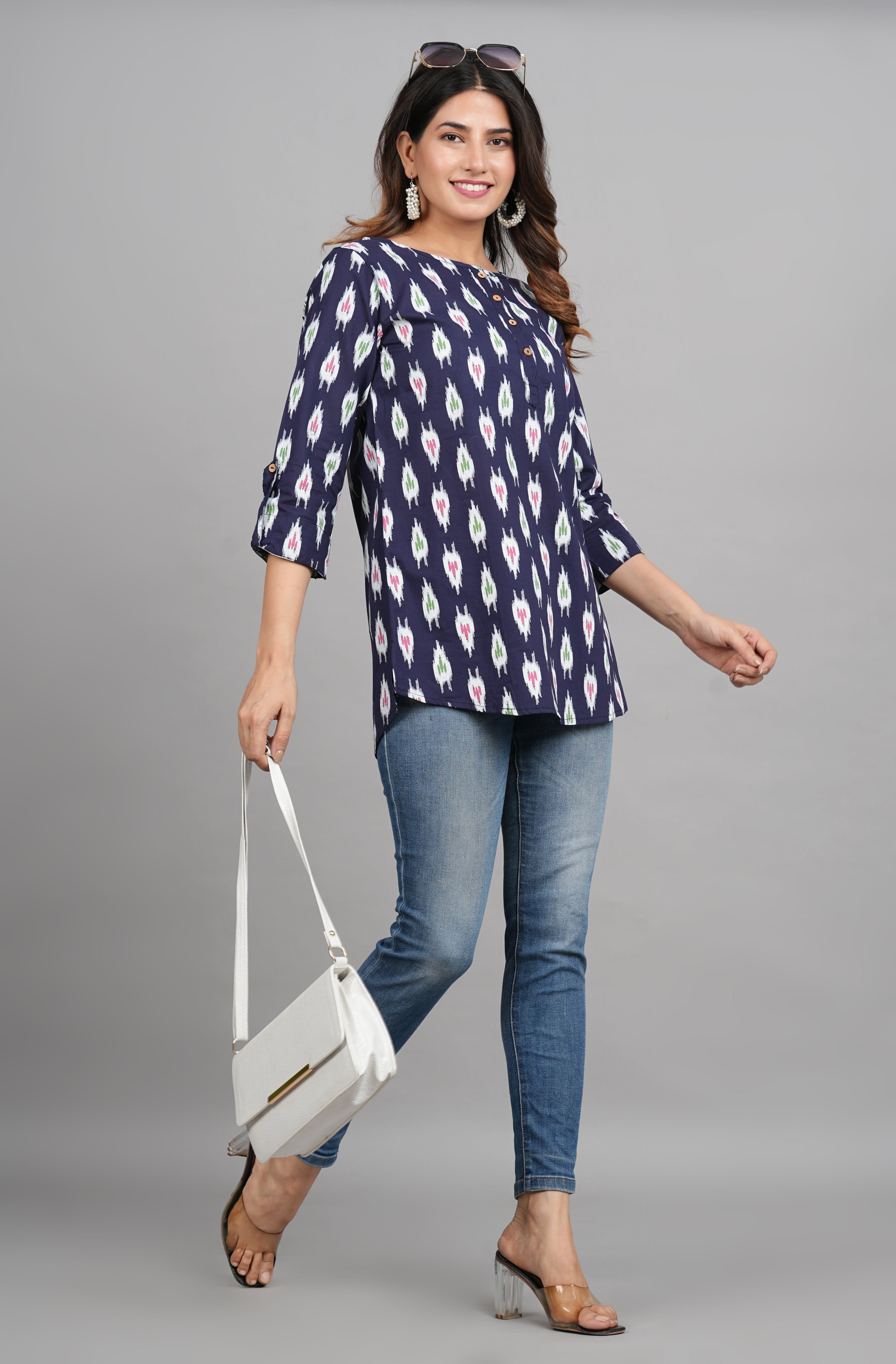House of RP Women Cotton Blue Graphic Print Casual Top