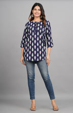 House of RP Women Cotton Blue Graphic Print Casual Top