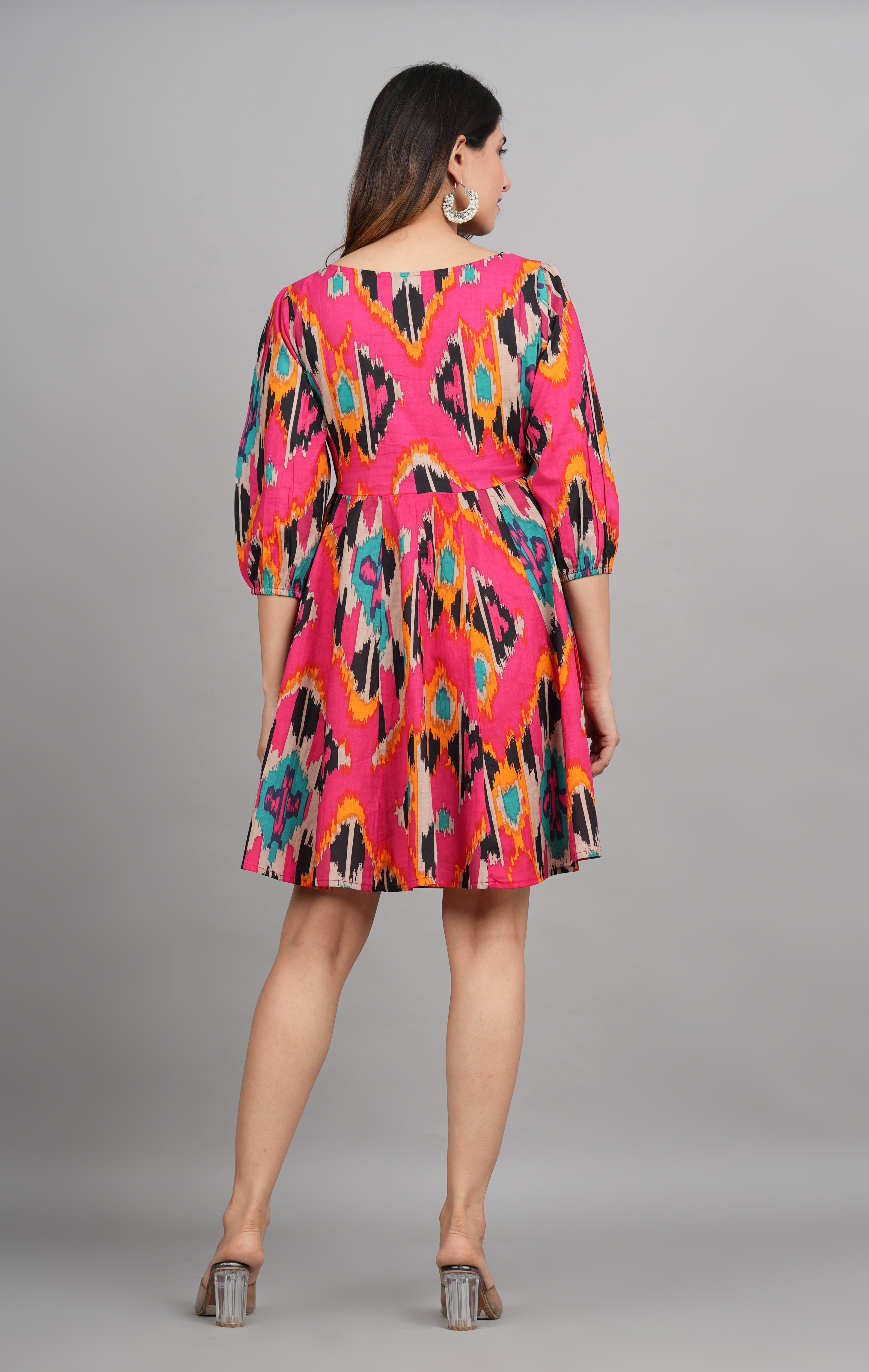 House of RP Women Cotton Pink Fit and Flare Short Dress - Distacart
