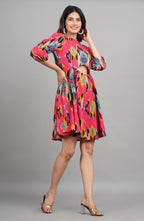 House of RP Women Cotton Pink Fit and Flare Short Dress - Distacart