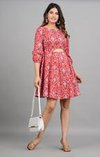 House of RP Women Cotton Red Fit and Flare Short Dress - Distacart