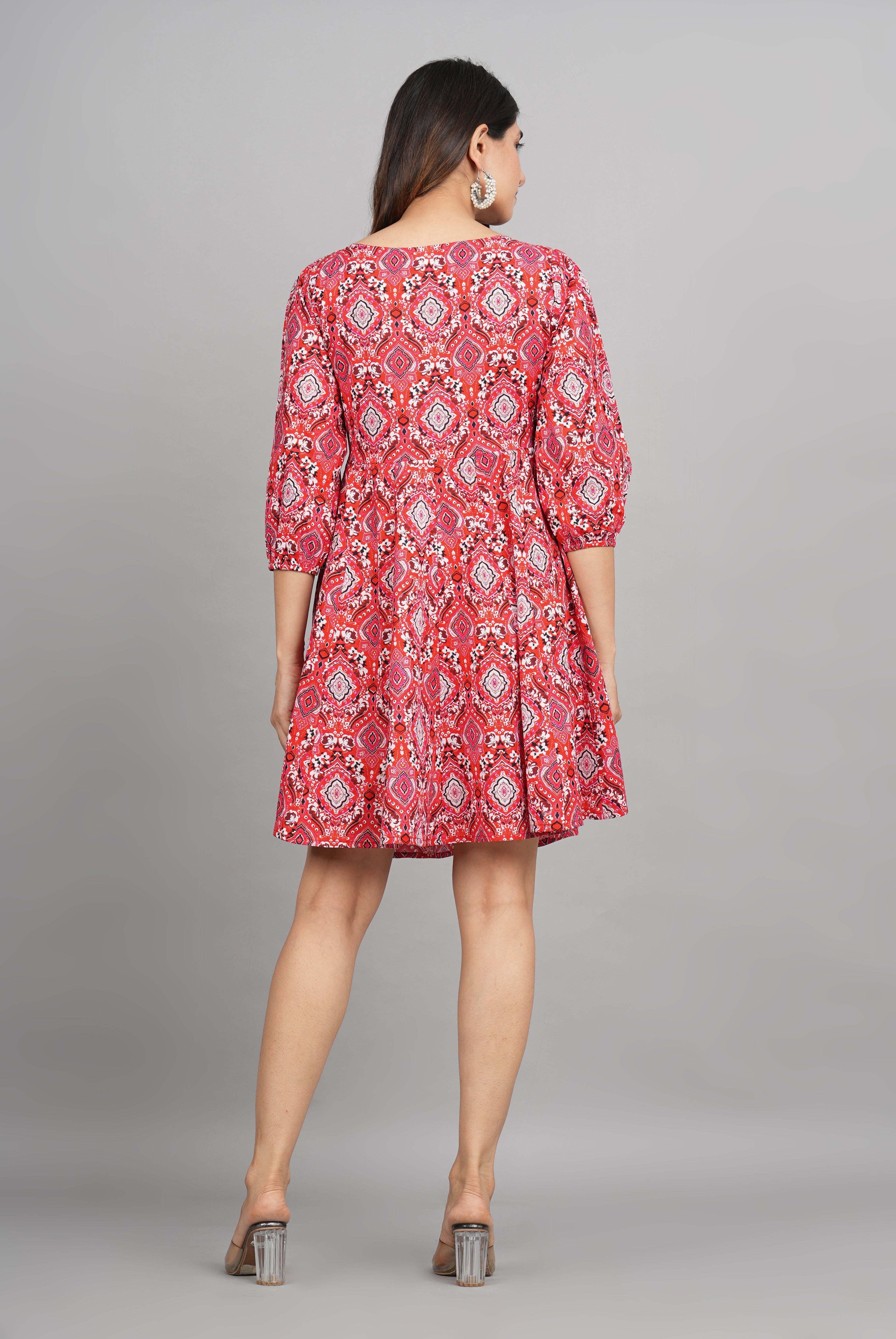 House of RP Women Cotton Red Fit and Flare Short Dress - Distacart