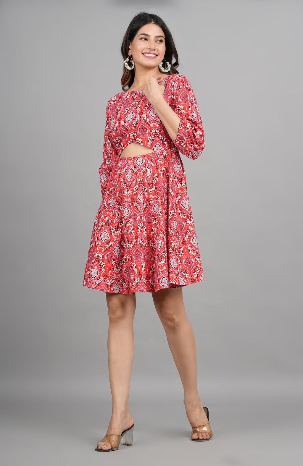 House of RP Women Cotton Red Fit and Flare Short Dress - Distacart