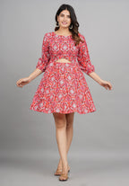 House of RP Women Cotton Red Fit and Flare Short Dress - Distacart