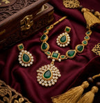 Jewel City Elegant Emerald Green & Gold-Plated Handcrafted Indian Bridal Jewelry Set - Necklace & Earrings - Distacart