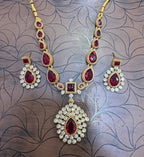 Jewel City Elegant Ruby & Gold-Plated Handcrafted Indian Bridal Jewelry Set - Necklace & Earrings - Distacart