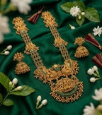 Jewel City Stunning Gold-Plated Temple Jewelry Set with Emeralds | Traditional Haram & Jhumkas | Bridal & Festival Wear - Distacart