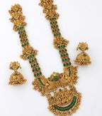 Jewel City Stunning Gold-Plated Temple Jewelry Set with Emeralds | Traditional Haram & Jhumkas | Bridal & Festival Wear - Distacart