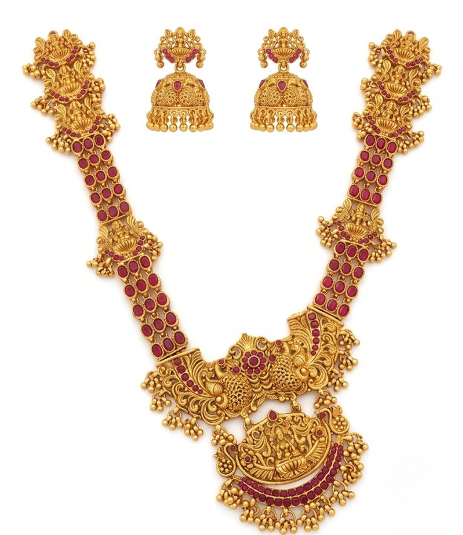 Jewel City Stunning Gold-Plated Temple Jewelry Set | Traditional Haram & Jhumkas | Bridal & Festival Wear - Distacart