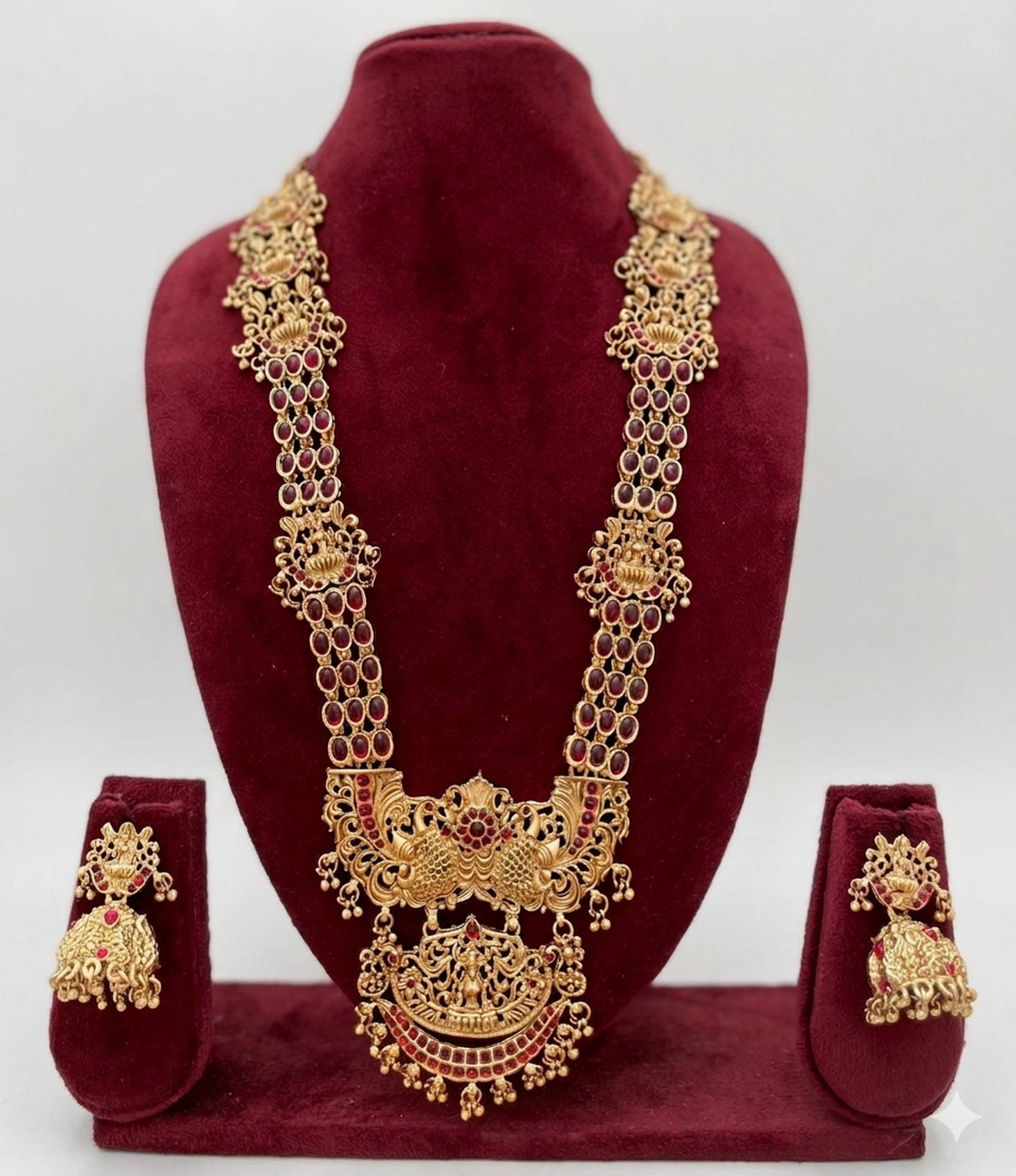 Jewel City Stunning Gold-Plated Temple Jewelry Set | Traditional Haram & Jhumkas | Bridal & Festival Wear - Distacart