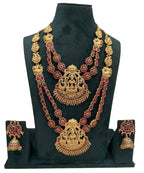 Jewel City Traditional Matte Gold Lakshmi Temple Necklace Set with Ruby & Emerald Stones - Distacart
