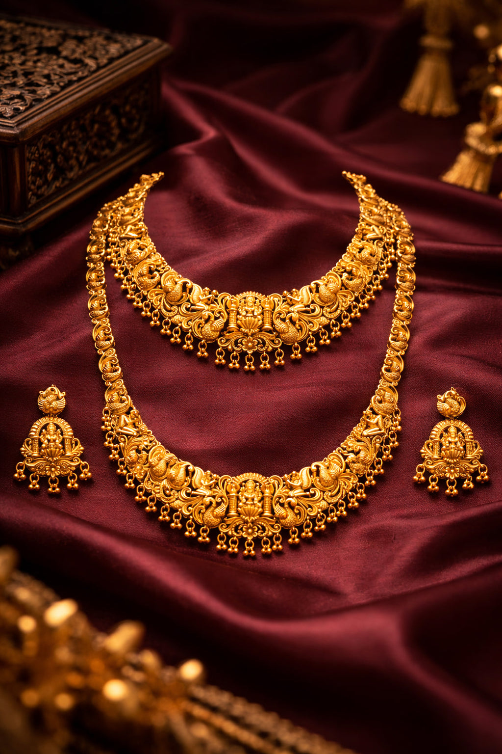 Jewel City Handcrafted Traditional Gold-Plated Temple Jewelry Set | Ethnic Bridal Lakshmi Necklace & Earrings for Women - Distacart
