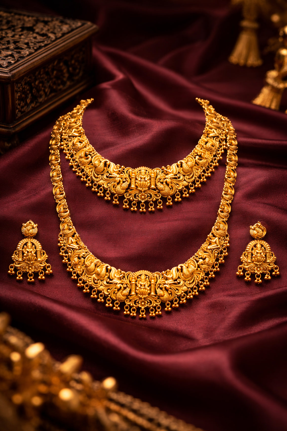 Jewel City Handcrafted Traditional Gold-Plated Temple Jewelry Set | Ethnic Bridal Lakshmi Necklace & Earrings for Women - Distacart
