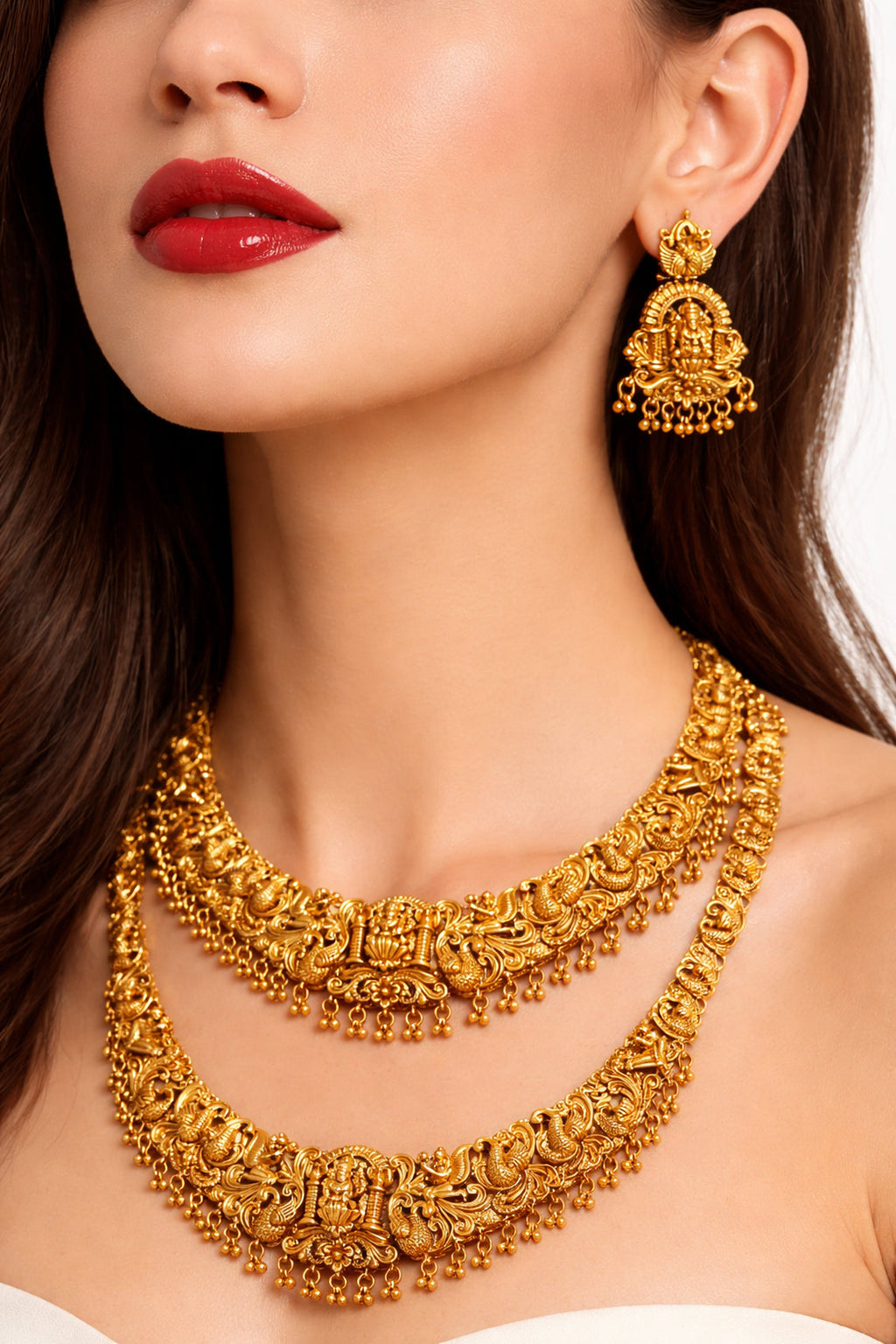 Jewel City Handcrafted Traditional Gold-Plated Temple Jewelry Set | Ethnic Bridal Lakshmi Necklace & Earrings for Women - Distacart
