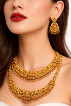 Jewel City Handcrafted Traditional Gold-Plated Temple Jewelry Set | Ethnic Bridal Lakshmi Necklace & Earrings for Women - Distacart