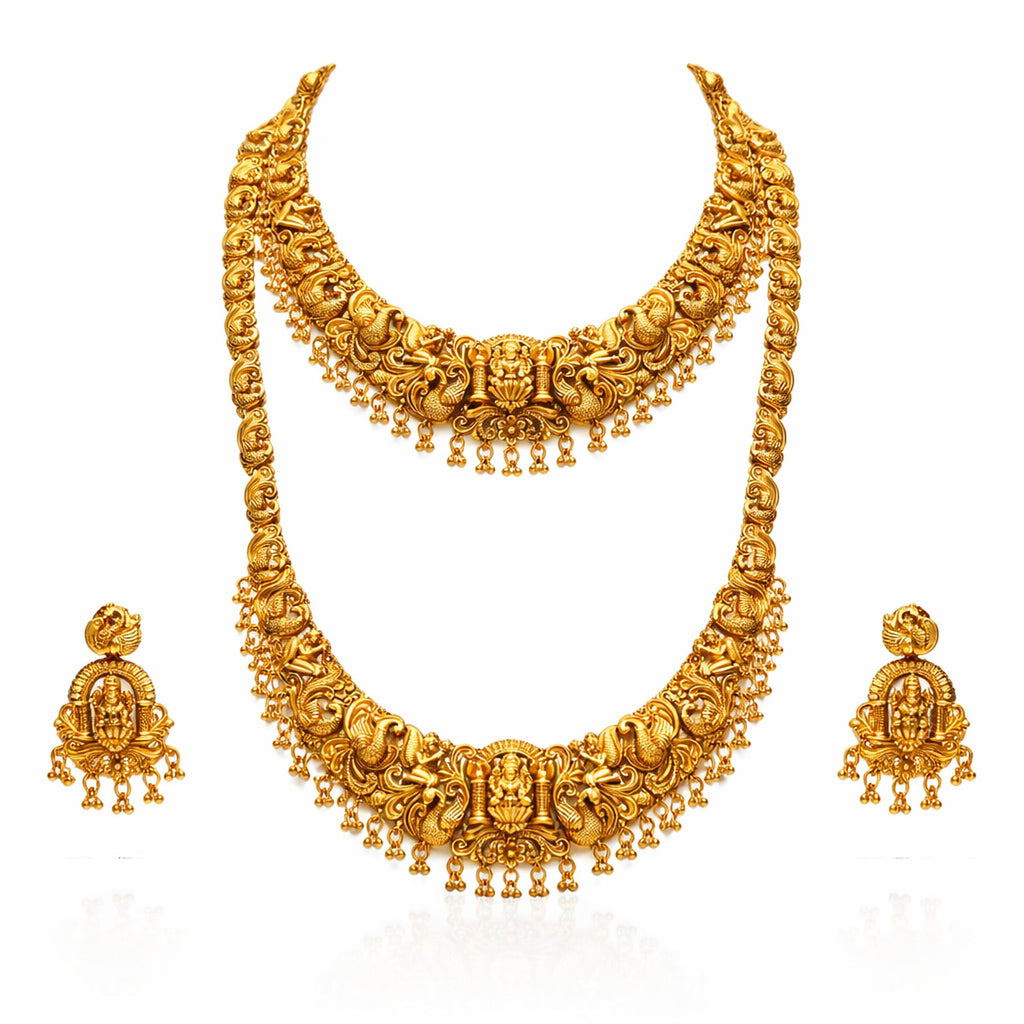 Jewel City Handcrafted Traditional Gold-Plated Temple Jewelry Set | Ethnic Bridal Lakshmi Necklace & Earrings for Women - Distacart