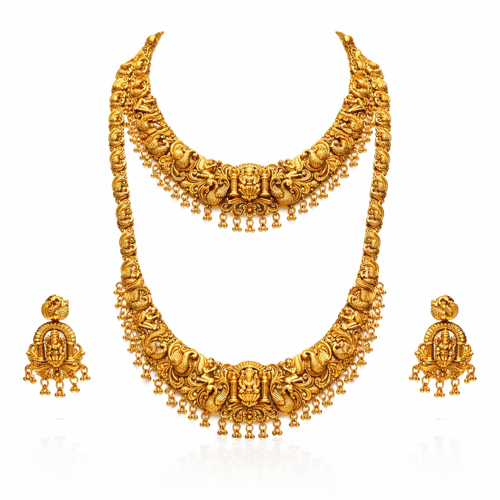 Jewel City Handcrafted Traditional Gold-Plated Temple Jewelry Set | Ethnic Bridal Lakshmi Necklace & Earrings for Women - Distacart