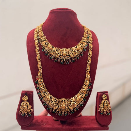 Jewel City Handcrafted Traditional Gold-Plated Temple Jewelry Set | Ethnic Bridal Lakshmi Necklace & Earrings for Women